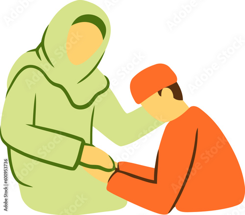 Islamic Family Gathering and Sorry Gesture Flat Hand Drawn Illustration