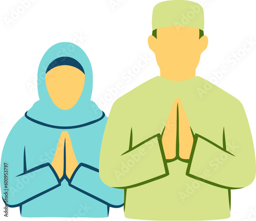 Islamic Family Gathering and Sorry Gesture Flat Hand Drawn Illustration