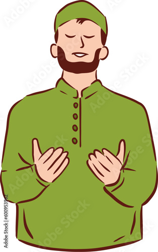 Islamic Man Praying Gesture Flat Hand Drawn Illustration