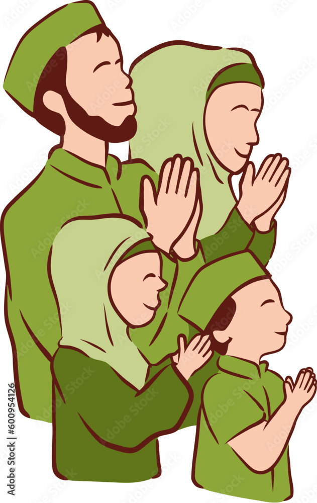 Islamic Family Gathering and Sorry Gesture Flat Hand Drawn Illustration