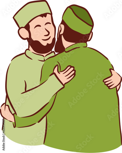 Islamic Family Gathering and Sorry Gesture Flat Hand Drawn Illustration