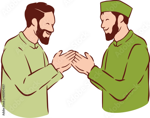 Islamic Family Gathering and Sorry Gesture Flat Hand Drawn Illustration