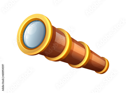 Cartoon style icon illustration. Pirate concept. Wooden monocular, spyglass. 