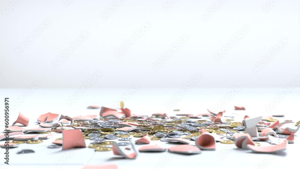 The piggy bank was smashed by a hammer, Saving money concept.