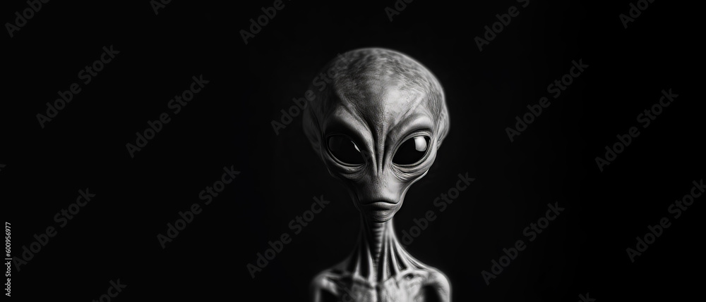 An alien on a black background. Generative AI. An alien on a black background. Generative AI.