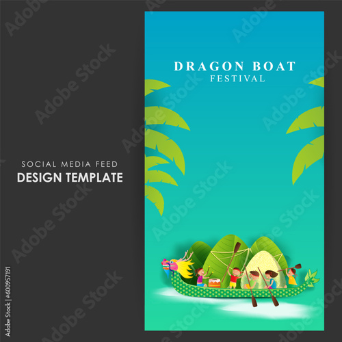 Vector illustration of Happy Dragon Boat Festival social media story feed mockup template