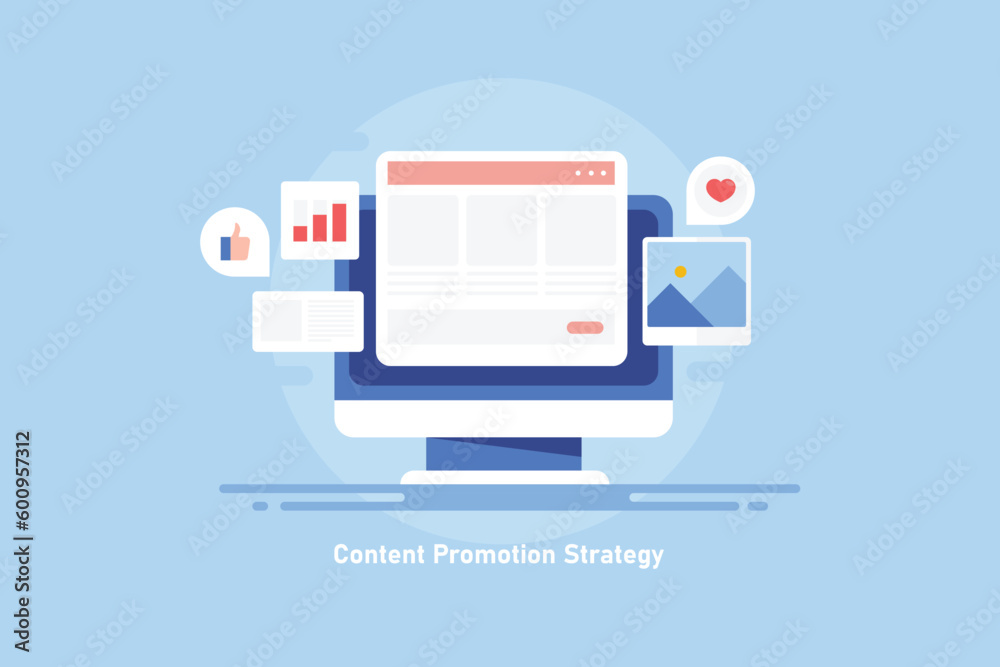 Sharing blog and website content on social media platform, driving internet visitors to web page, digital marketing and advertising strategy. computer technology, vector illustration banner.