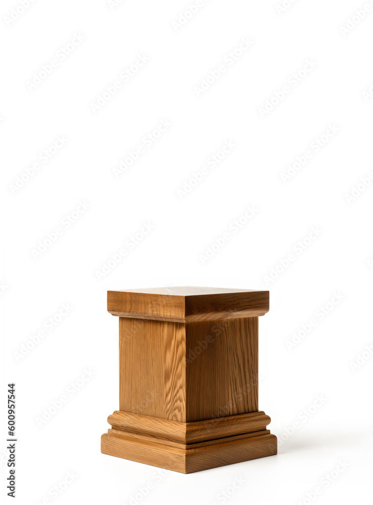 wooden block plinth with decorative edges with space for item isolated on white studio background made with generative ai wooden block plinth with decorative edges with space for item isolated on white studio background made with generative ai