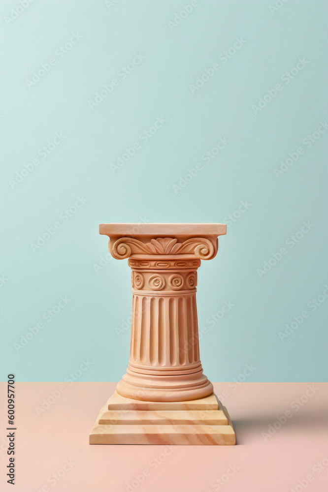 decorative stone column plinth with space for item isolated on blue mint studio background made with generative ai decorative stone column plinth with space for item isolated on blue mint studio background made with generative ai