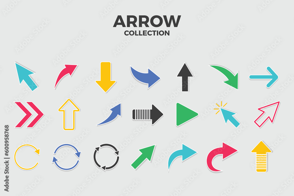 Set of colorful arrows to mark in flat style Set of colorful arrows to mark in flat style