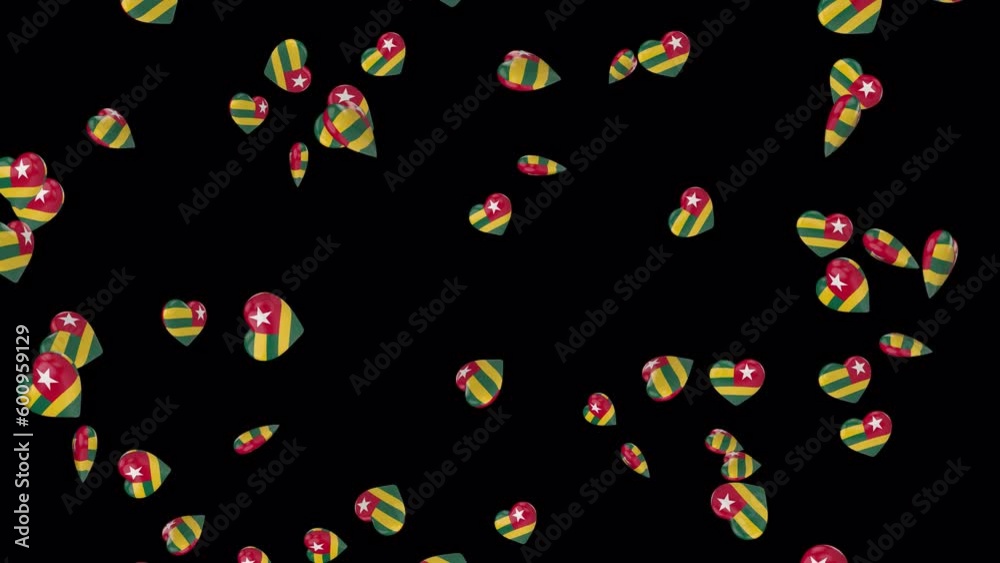 Togo flag on 3d heart. Loop Animation with flag hearts isolated on a transparent background Togo flag on 3d heart. Loop Animation with flag hearts isolated on a transparent background