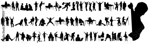 group of people silhouette, Large collection of men and women in black color standing in different positions