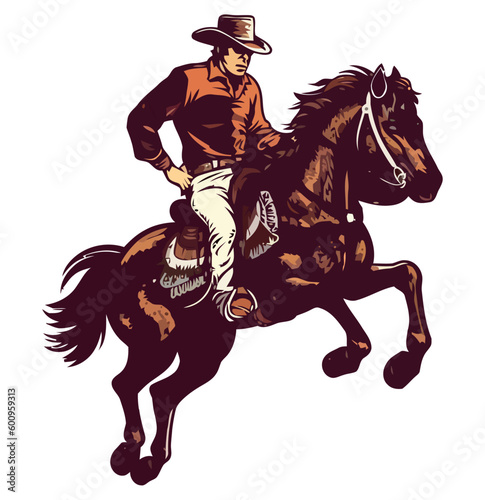 Cowboy riding stallion in rodeo competition