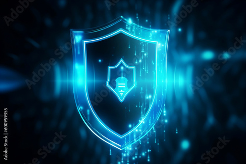Concept of cyber security designed as lock on defensive shield generative ai