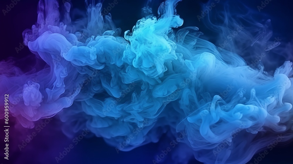 Thick smoke of blue colours on a black isolated background. Created by generative Ai