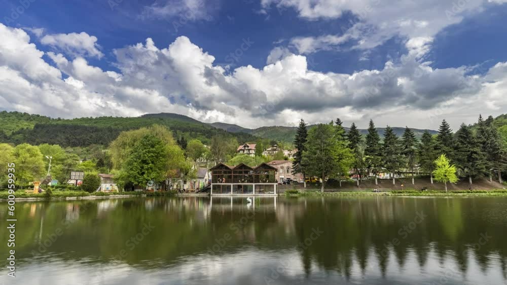 Beautiful view of small lake at Dilijan city park on sunny morning Beautiful view of small lake at Dilijan city park on sunny morning