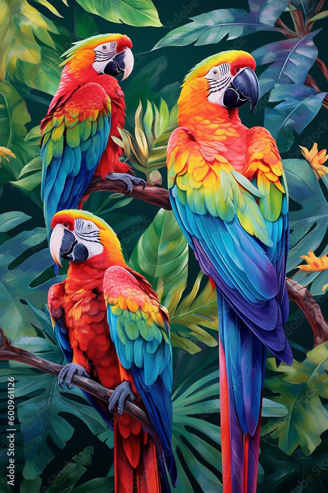 Group of colorful parrots
