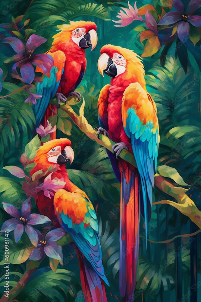 Obraz premium Group of colorful parrots