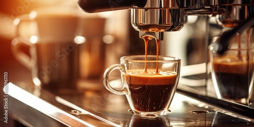 Photo espresso machine pouring coffee, generative ai
