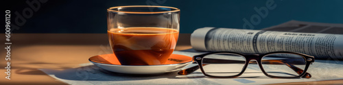 a cup of coffee on a table, photorealism, closeup photo, generative ai