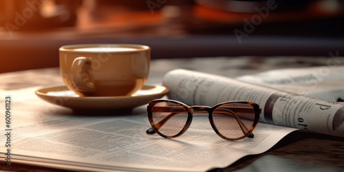 cup of coffee and newspaper,  generative ai