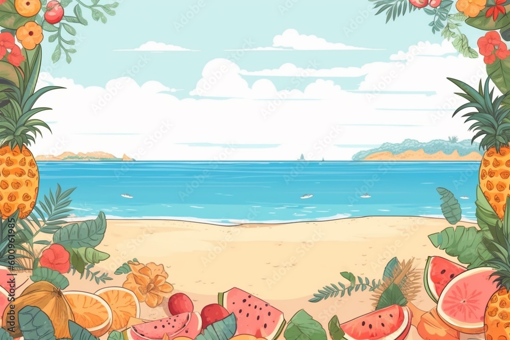 Obraz premium Summer Background Illustration: A Beautiful Beach Scene Created with Generative AI
