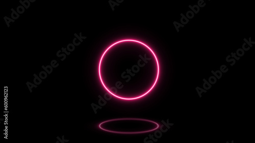 Abstract neon background and luminous swirling. Glowing spiral cover. Magenta color neon round frame, circle, ring shape, empty space. 3d render
