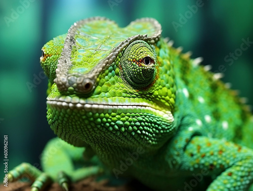 Green iguana lizard on a branch with cool portrait look. Generative ai