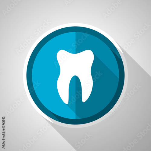 Tooth symbol, flat design vector blue icon with long shadow