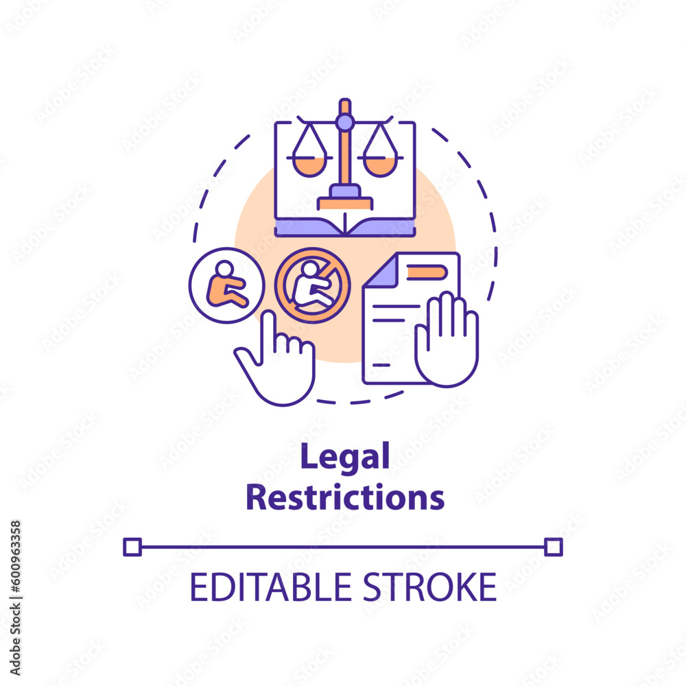 Legal restrictions concept icon. Abortion law. Human pregnancy. Women empowerment. Pro choice. Reproductive right abstract idea thin line illustration. Isolated outline drawing. Editable stroke