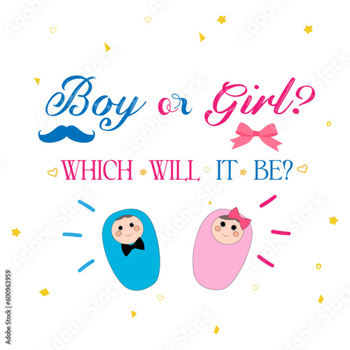 Boy or girl? Gender reveal party card, banner vector element design