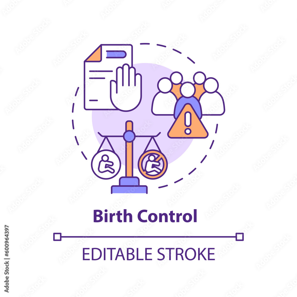 Birth control concept icon. Contraceptive method. Pregnancy prevention. Women empowerment. Reproductive right abstract idea thin line illustration. Isolated outline drawing. Editable stroke