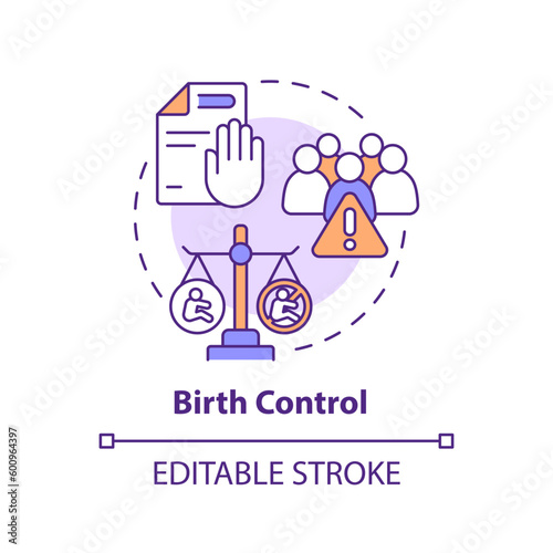 Birth control concept icon. Contraceptive method. Pregnancy prevention. Women empowerment. Reproductive right abstract idea thin line illustration. Isolated outline drawing. Editable stroke