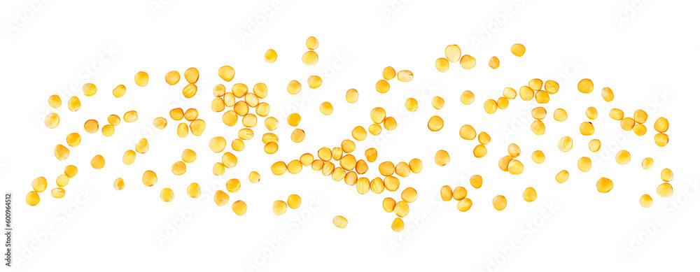 Organic yellow mustard seeds isolated on a white background, top view.