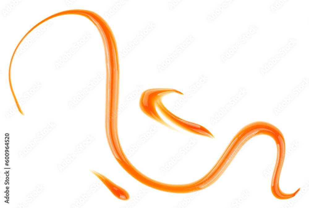 Liquid vanilla caramel sauce isolated on a white background, top view. Liquid vanilla caramel sauce isolated on a white background, top view.