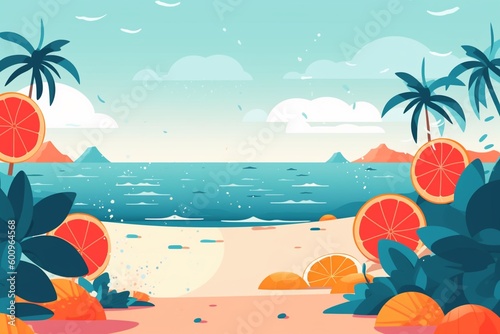 Summer Background Illustration  A Beautiful Beach Scene Created with Generative AI