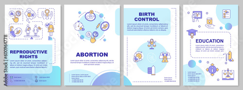 Reproductive rights blue circle brochure template. Pro choice. Leaflet design with linear icons. Editable 4 vector layouts for presentation, annual reports. Arial-Bold, Myriad Pro-Regular fonts used