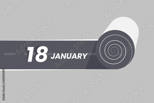 January 18 calendar icon rolling inside the road. 18 January Date Month icon vector illustrator.