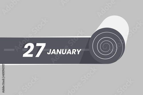 January 27 calendar icon rolling inside the road. 27 January Date Month icon vector illustrator.