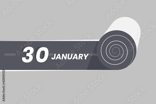 January 30 calendar icon rolling inside the road. 30 January Date Month icon vector illustrator.