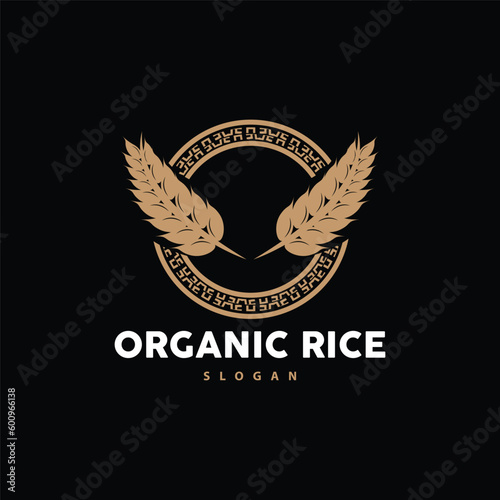Wheat Rice Logo, Agricultural Organic Plant Vector, Golden Bread Material Luxury Design, Retro Vintage Theme Design