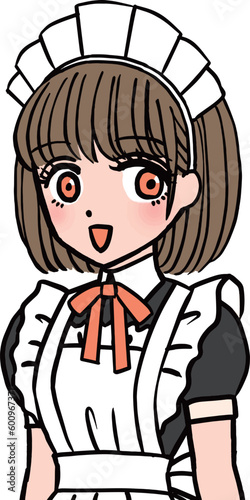 オレンジの胸のリボンをつけた茶髪のメイド