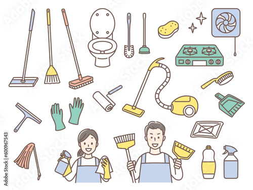 illustration of people cleaning house