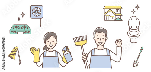 illustration of people cleaning house