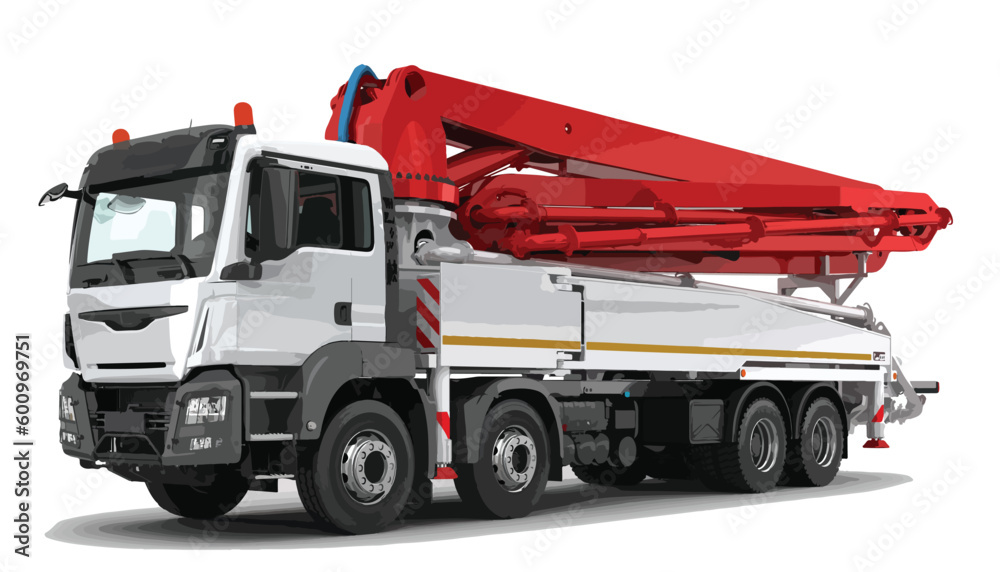 truck concrete pump isolated art design vector template white red background modern 3d realistic