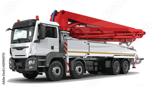truck concrete pump isolated art design vector template white red background modern 3d realistic photo