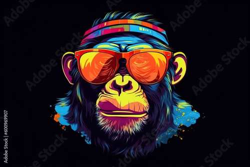 Fototapete Graphic logo of a monkey, a chimpanzee in sunglasses
