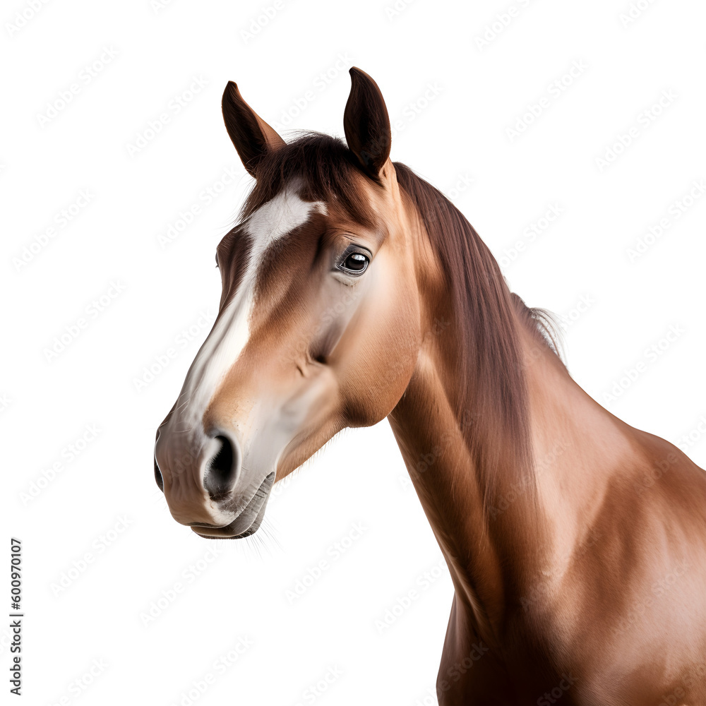 portrait brown stallion with long mane portrait isolated on white background