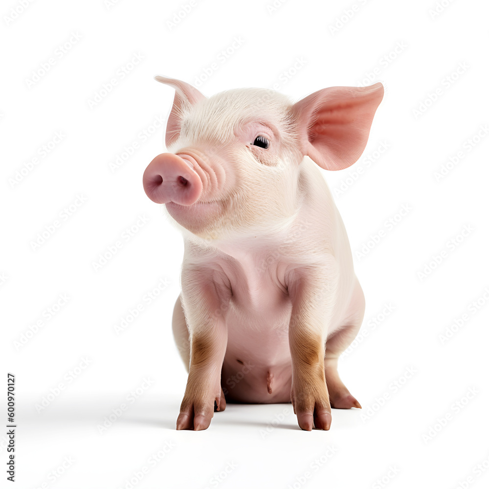 pink with black spots miniature big in front of a white background