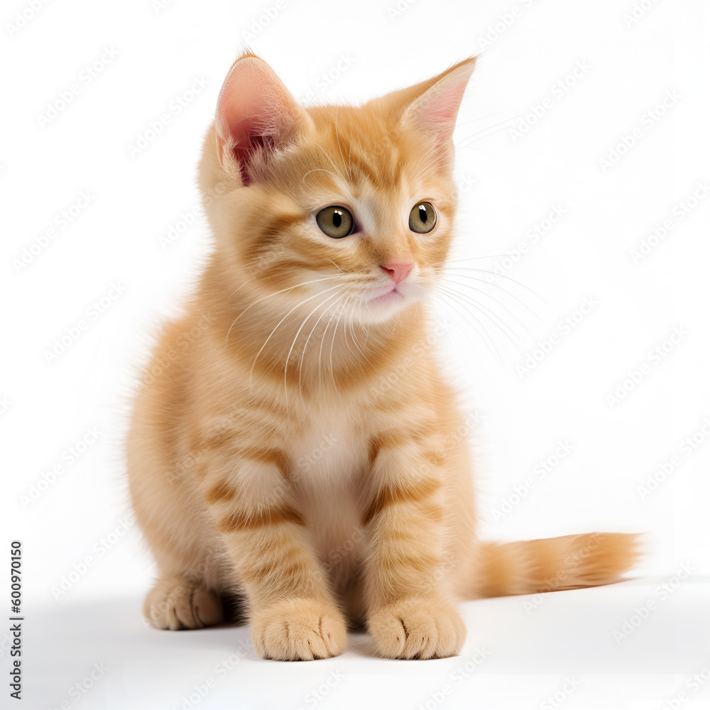 Obraz premium Playful ginger kitten on a white background, isolated object